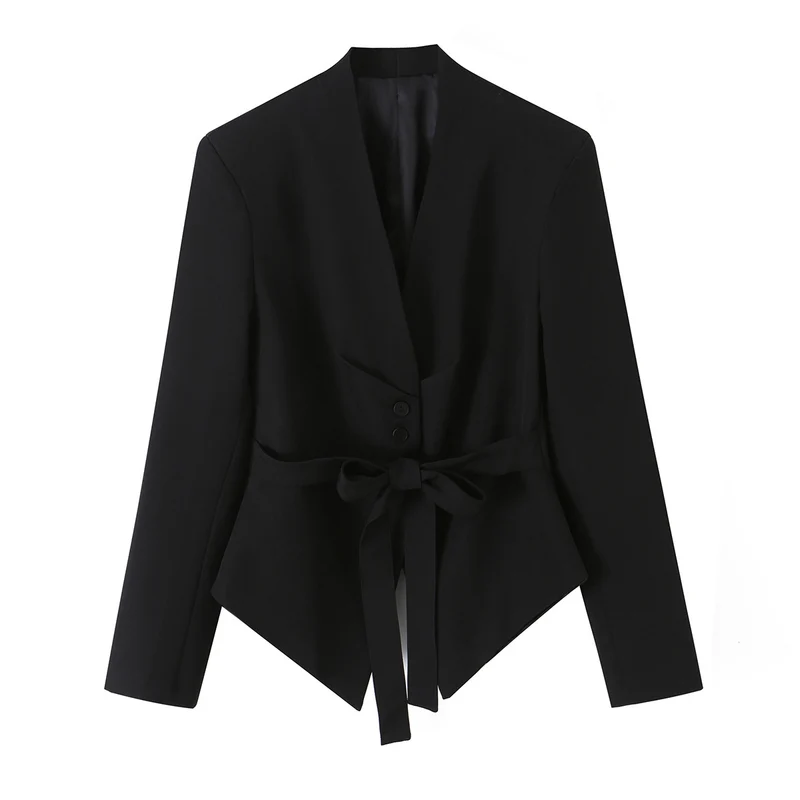 Damen Taillierter Blazer mit Bindegürtel und asymmetrischem Zipfelsaum Nord Taschen