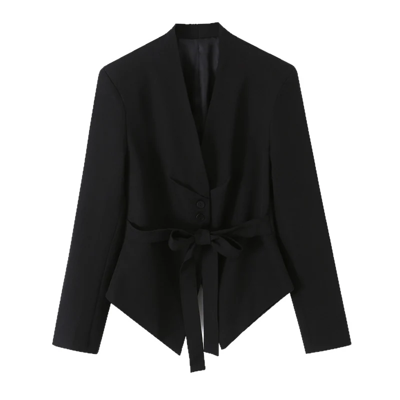 Damen Taillierter Blazer mit Bindegürtel und asymmetrischem Zipfelsaum Nord Taschen