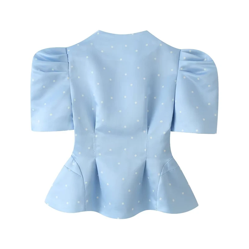Damen Taillierte Satinbluse mit Puffärmeln, Stehkragen und Polka‑Dot‑Print Nord Taschen