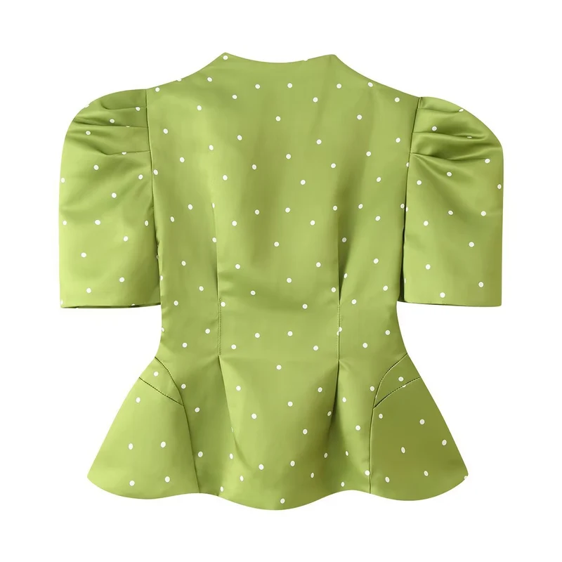 Damen Taillierte Satinbluse mit Puffärmeln, Stehkragen und Polka‑Dot‑Print Nord Taschen