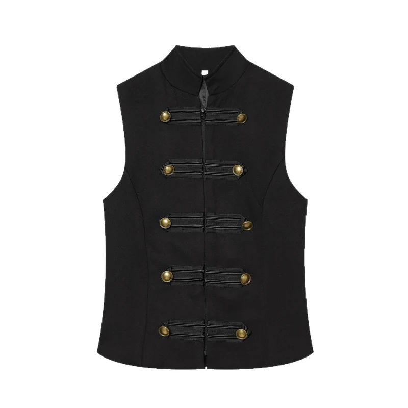 Damen Taillierte Military‑Weste mit Stehkragen und Zierriegeln Nord Taschen