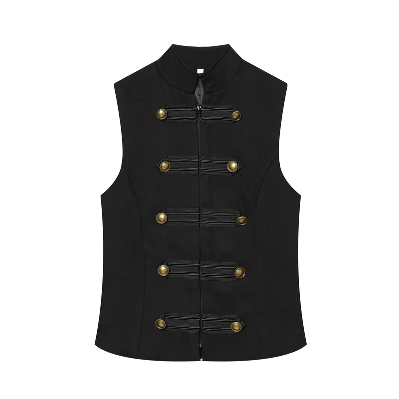 Damen Taillierte Military‑Weste mit Stehkragen und Zierriegeln Nord Taschen