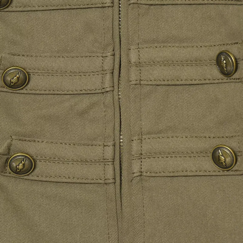 Damen Taillierte Militärinspirierte Kurzjacke mit Stehkragen und Zierknopfleisten Nord Taschen