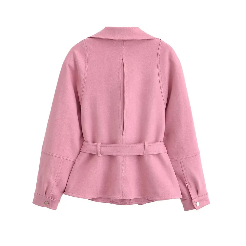 Damen taillierte Kurzjacke im Peplum‑Schnitt mit Schleifen‑Bindegürtel und asymmetrischem Reißverschluss Nord Taschen