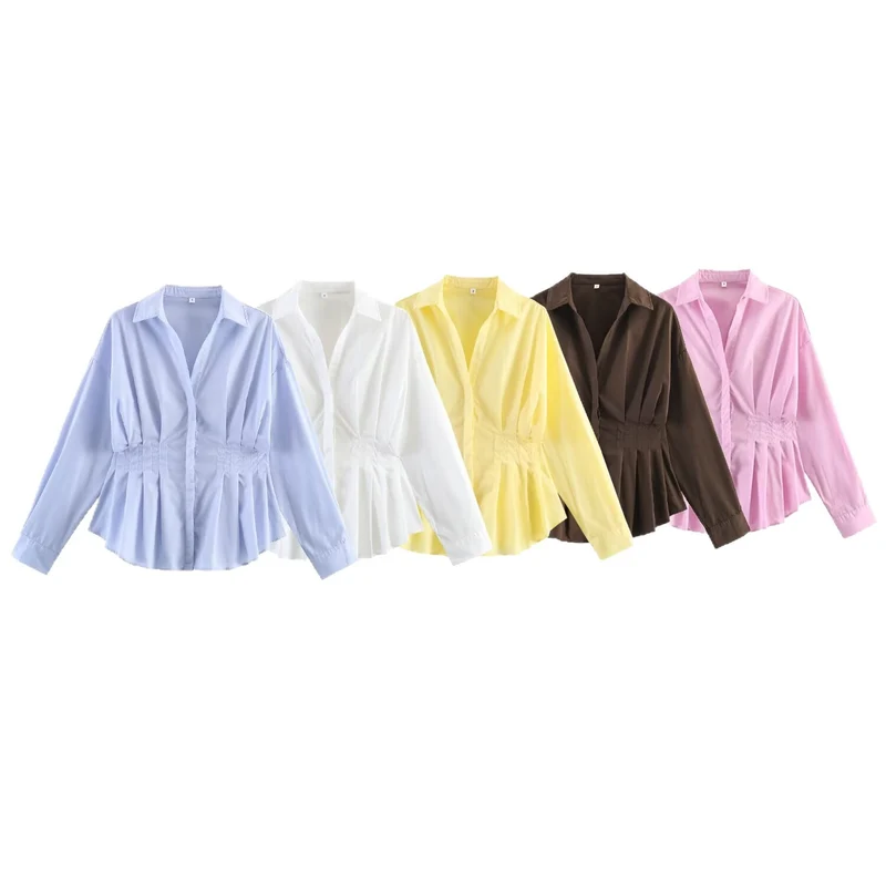 Damen Taillierte Hemdbluse mit Taillenraffung und Schößchen Nord Taschen