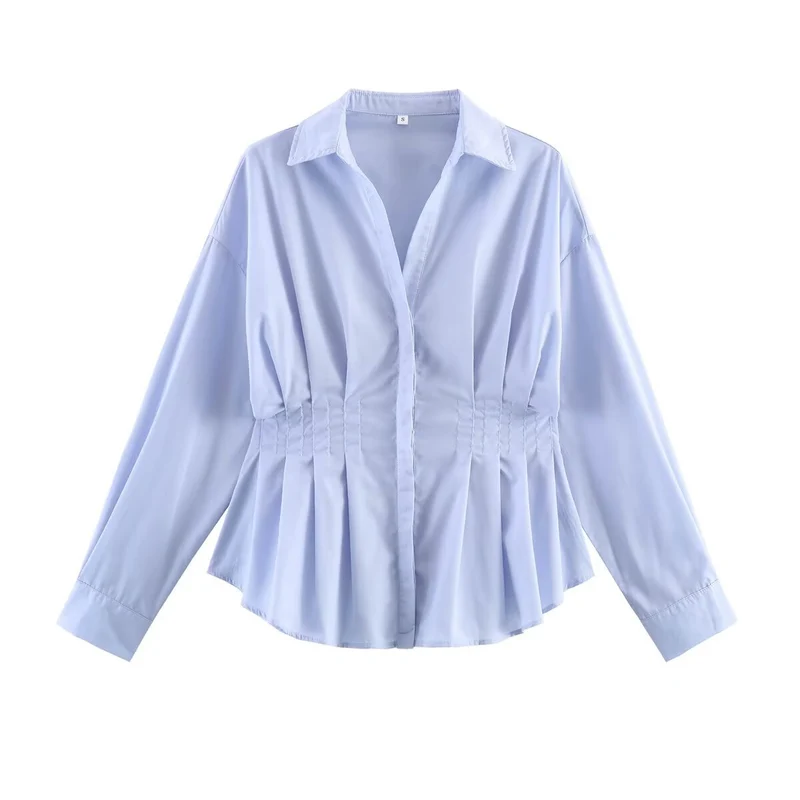 Damen Taillierte Hemdbluse mit Taillenraffung und Schößchen Nord Taschen