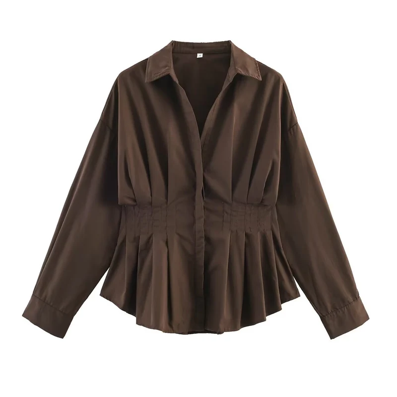 Damen Taillierte Hemdbluse mit Taillenraffung und Schößchen Nord Taschen