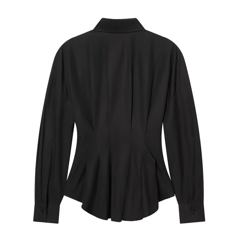 Damen Taillierte Hemdbluse mit Schößchen und Wiener Nähten Nord Taschen