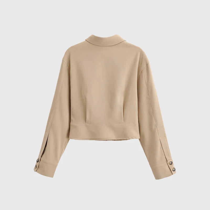 Damen Taillierte Cropped-Hemdjacke mit Wiener Nähten und Ballonärmeln Nord Taschen