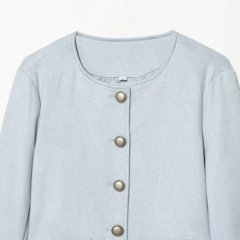 Damen Taillierte Cropped‑Bouclé‑Jacke mit Zierknopfleiste und Pattentaschen Nord Taschen