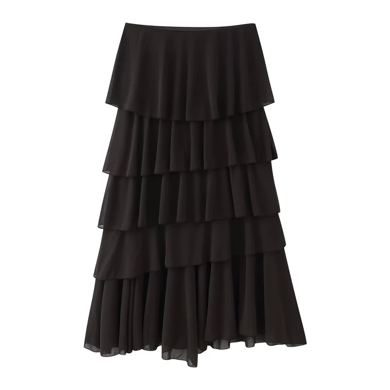 Damen Stufiger Chiffon‑Maxirock mit Volants Nord Taschen