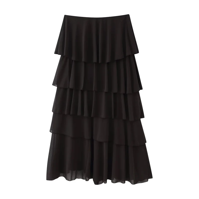 Damen Stufiger Chiffon‑Maxirock mit Volants Nord Taschen
