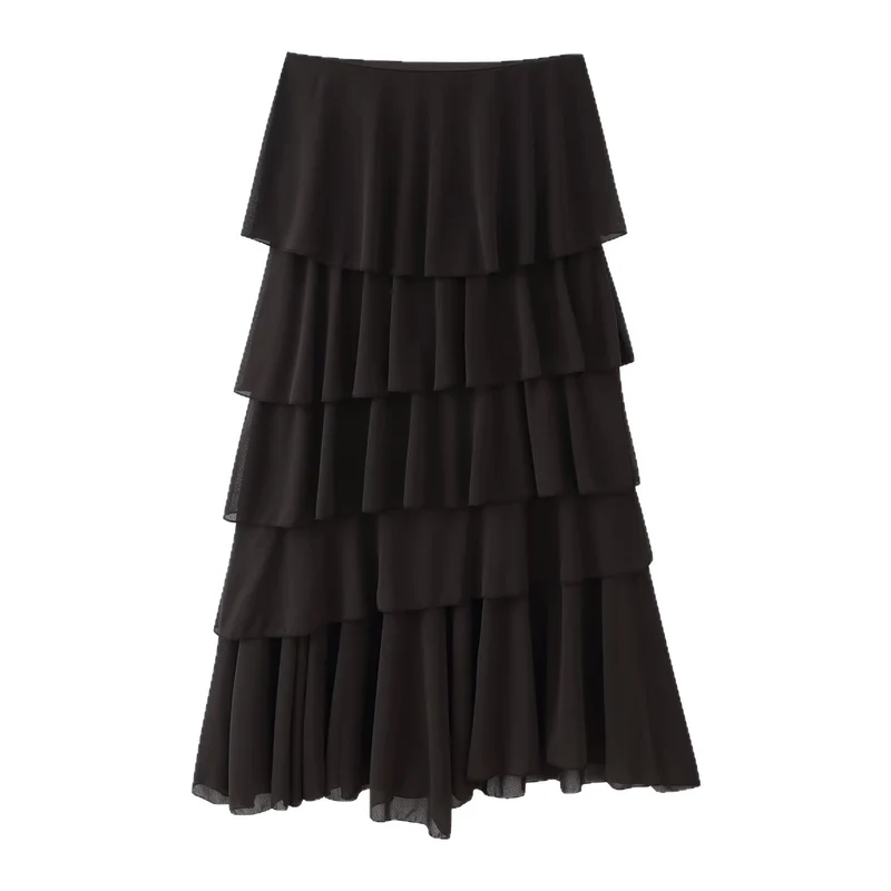 Damen Stufiger Chiffon‑Maxirock mit Volants Nord Taschen