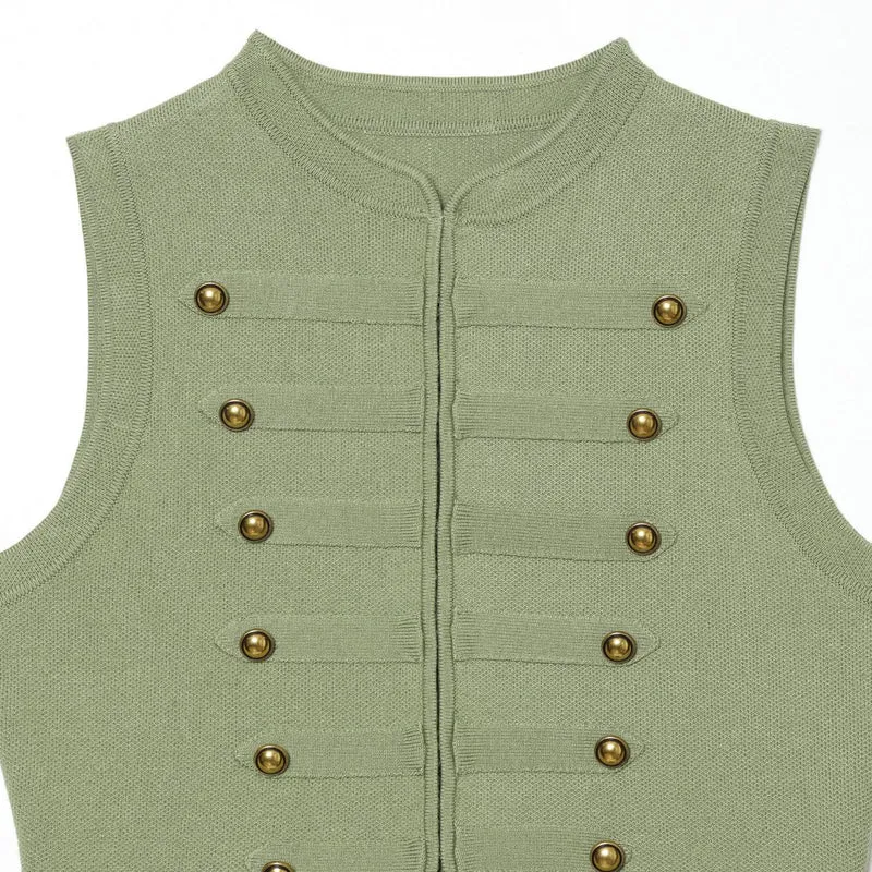Damen Strickweste im Military‑Stil mit goldenen Zierknöpfen Nord Taschen