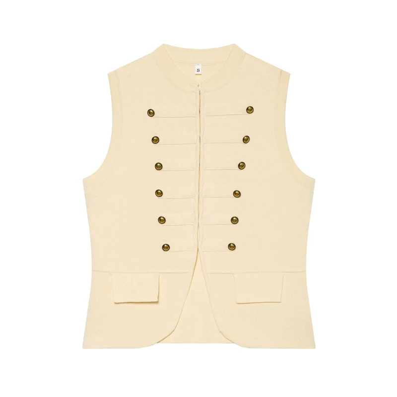 Damen Strickweste im Military‑Stil mit goldenen Zierknöpfen Nord Taschen