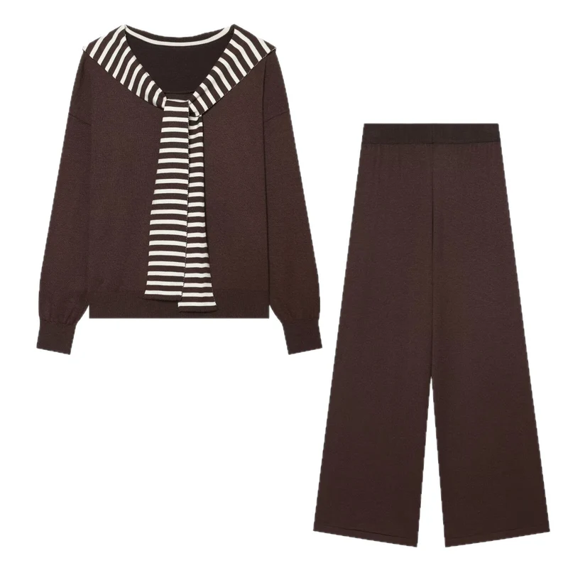 Damen Strickset mit Matrosenkragen-Pullover und weiter Culottehose Nord Taschen