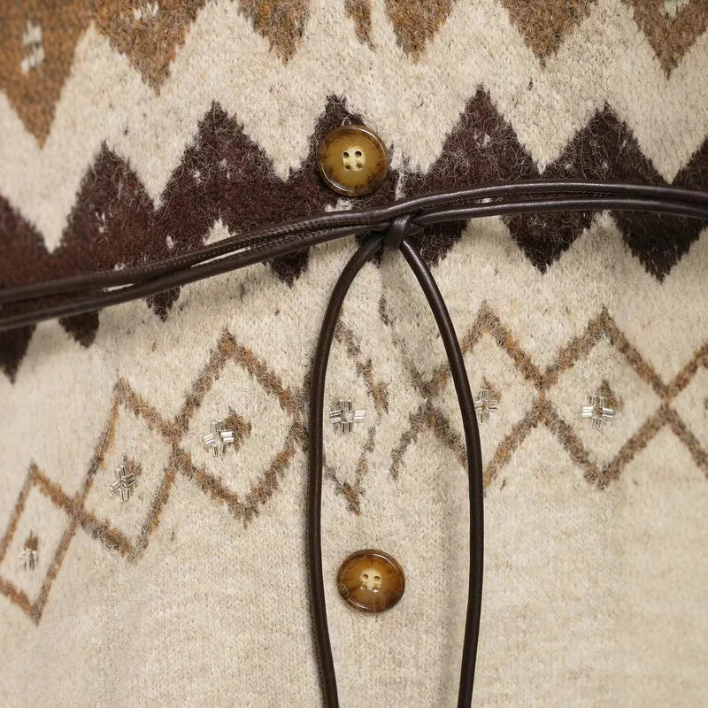 Damen Strickcardigan mit Zickzack-Jacquard, Paillettenbesatz und Taillengürtel Nord Taschen