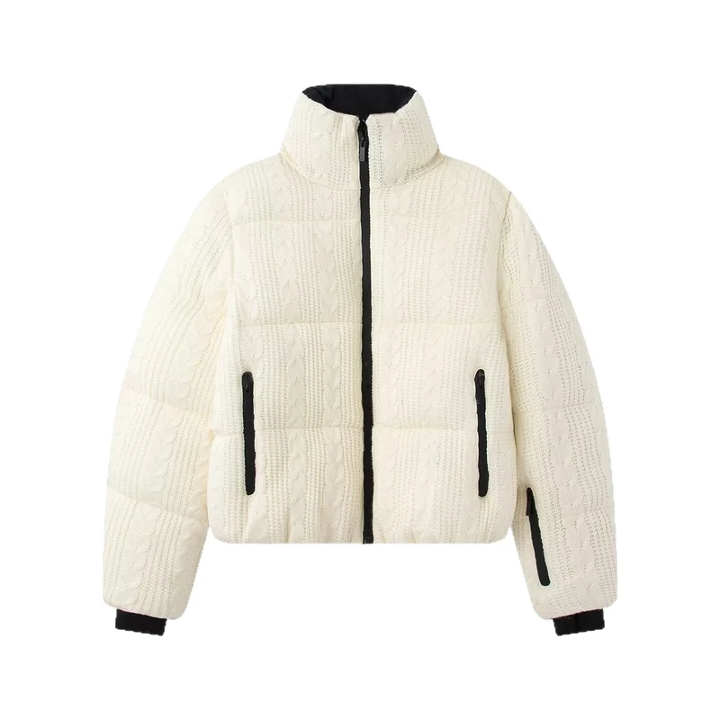 Damen Steppjacke mit Zopfmuster und Stehkragen Nord Taschen