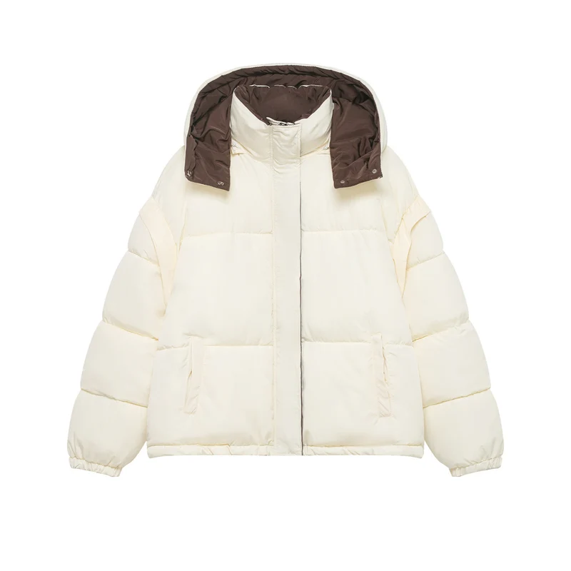 Damen Stepp-Daunenjacke mit hohem Stehkragen und abnehmbarer Kapuze Nord Taschen