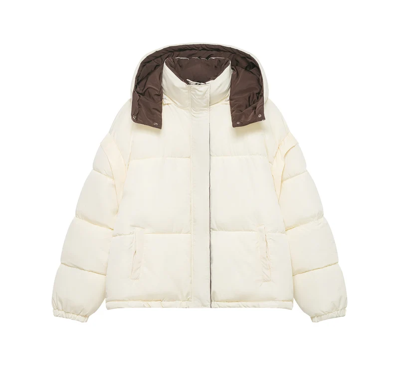 Damen Stepp-Daunenjacke mit hohem Stehkragen und abnehmbarer Kapuze Nord Taschen