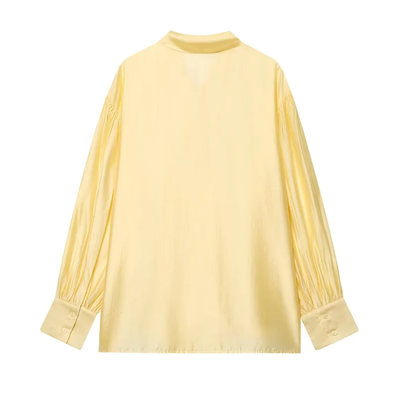 Damen Seidige Bluse mit Bindeschal und Ballonärmeln Nord Taschen