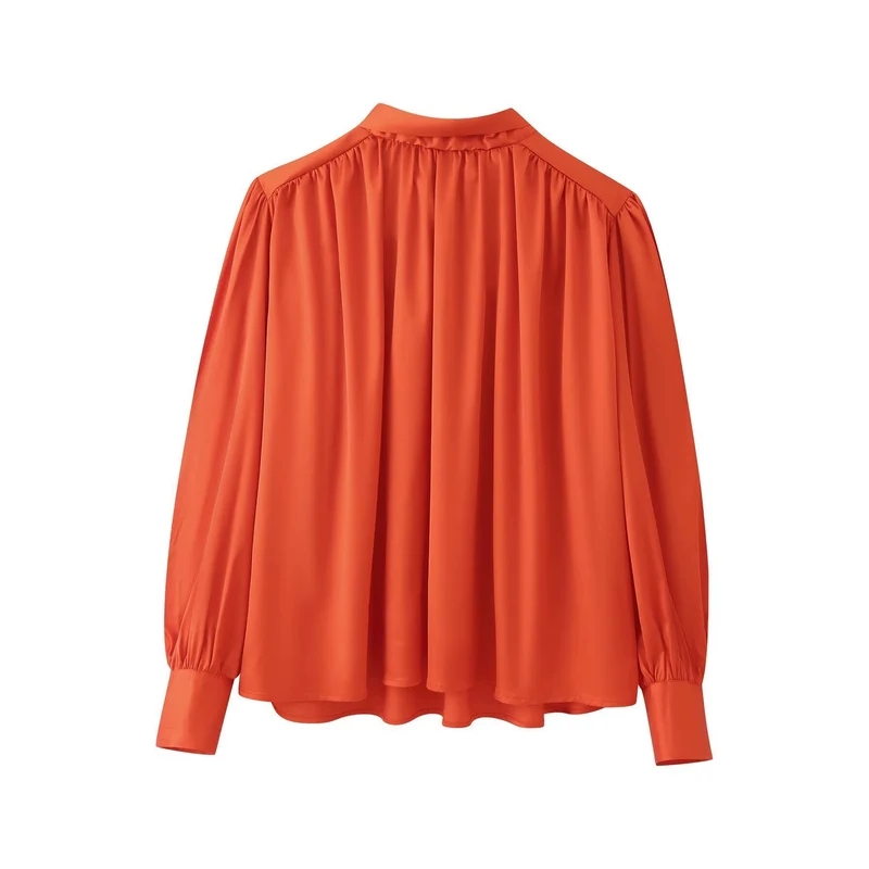 Damen Seidenähnliche Schluppebluse mit geraffter Schulterpasse und Ballonärmeln Nord Taschen