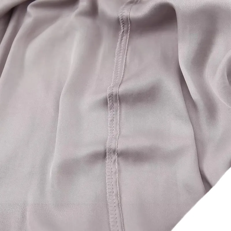 Damen Seidenähnliche Schlupfbluse mit Bindeschal und Ballonärmeln Nord Taschen