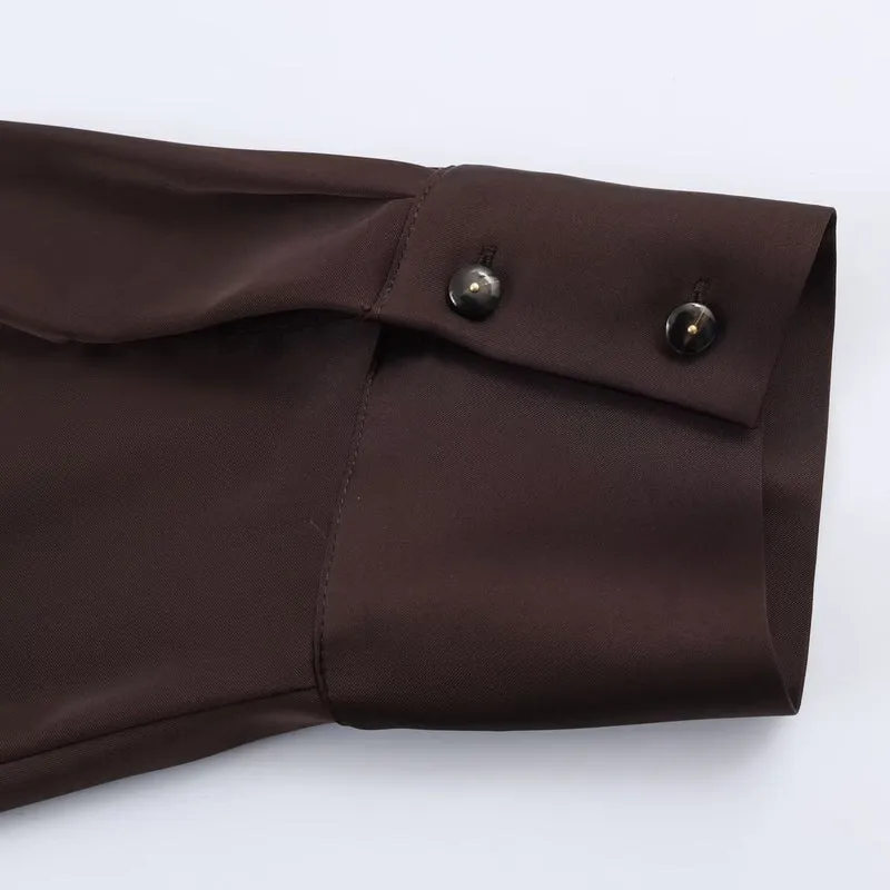 Damen Seidenähnliche Oversize-Hemdjacke mit Tunnelzugtaillierung und breiten Manschetten Nord Taschen