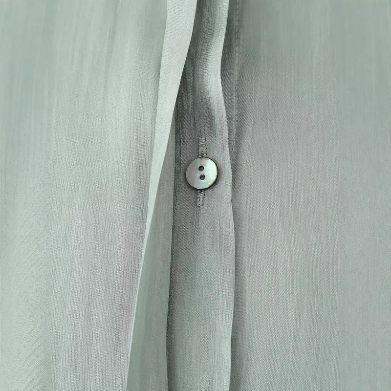 Damen Seidenähnliche Bluse mit Taillen-Zugband und verdeckter Knopfleiste Nord Taschen