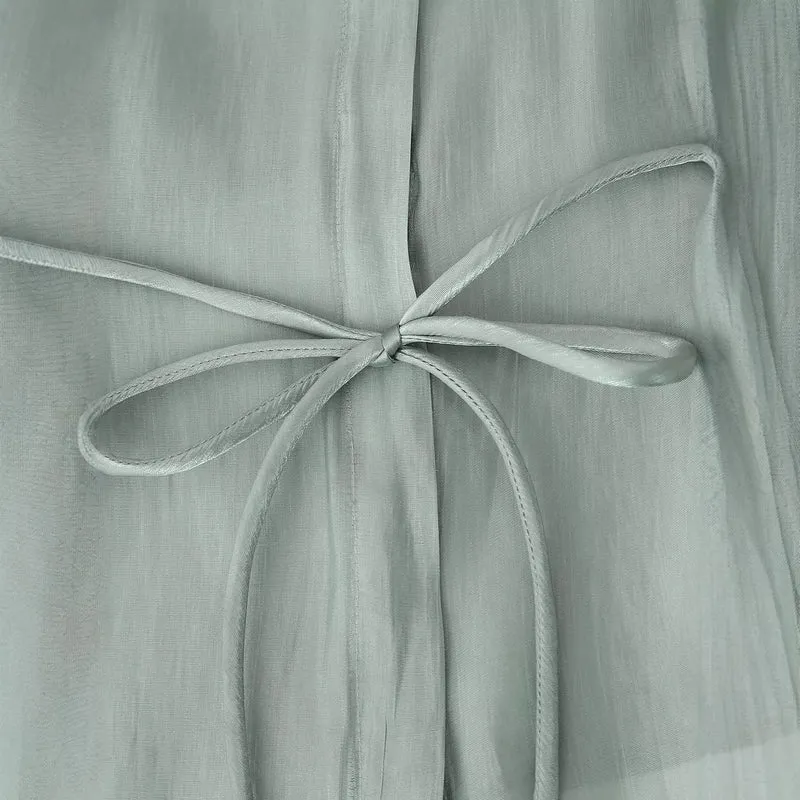 Damen Seidenähnliche Bluse mit Taillen-Zugband und verdeckter Knopfleiste Nord Taschen