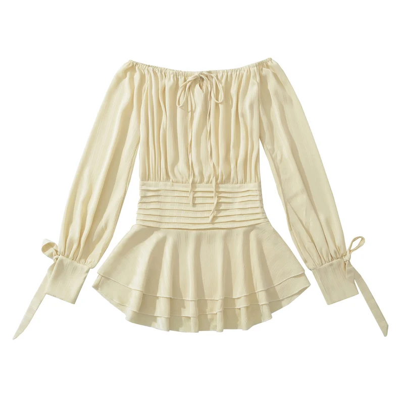 Damen Schulterfreies Off-Shoulder-Blusen- und Plissee-Minirock-Set aus Leichtstoff Nord Taschen