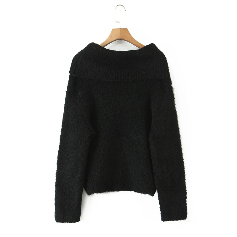 Damen Schulterfreier Oversized-Strickpullover mit weitem Umschlagkragen und voluminösen Ärmeln Nord Taschen