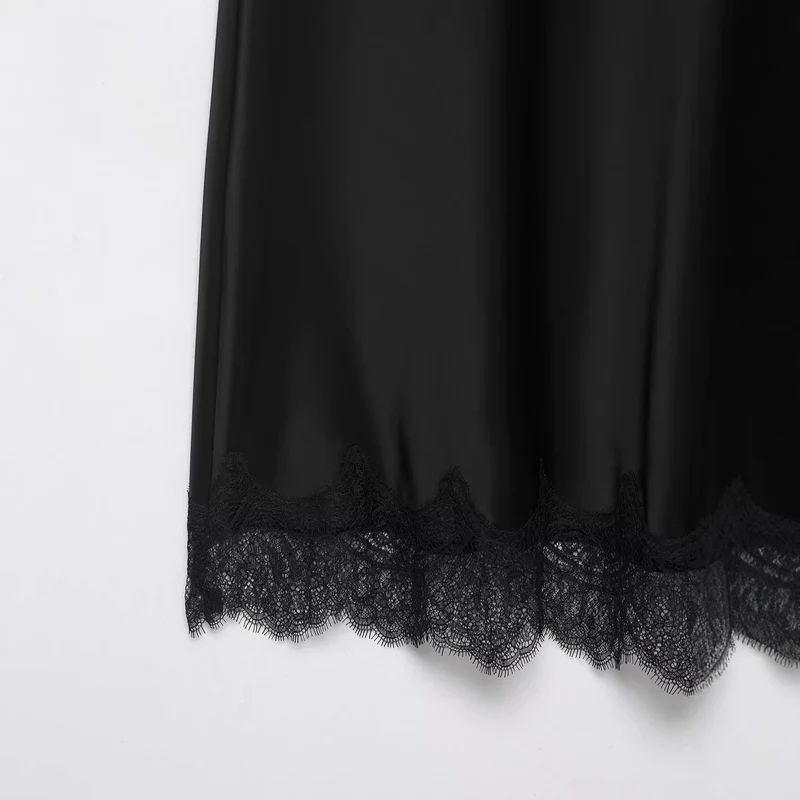 Damen Satin-Midirock mit ausgestellter A‑Linie und Spitzenbesatz Nord Taschen