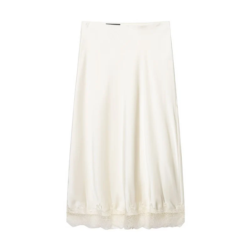 Damen Satin-Midirock mit ausgestellter A‑Linie und Spitzenbesatz Nord Taschen