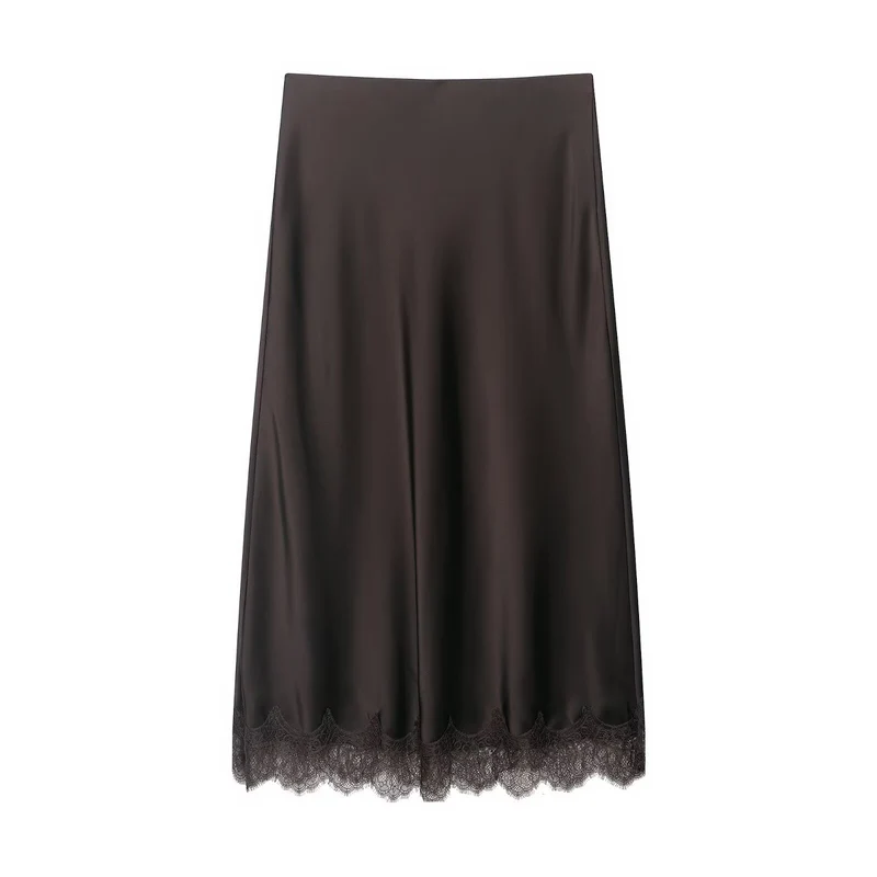 Damen Satin-Midirock mit ausgestellter A‑Linie und Spitzenbesatz Nord Taschen