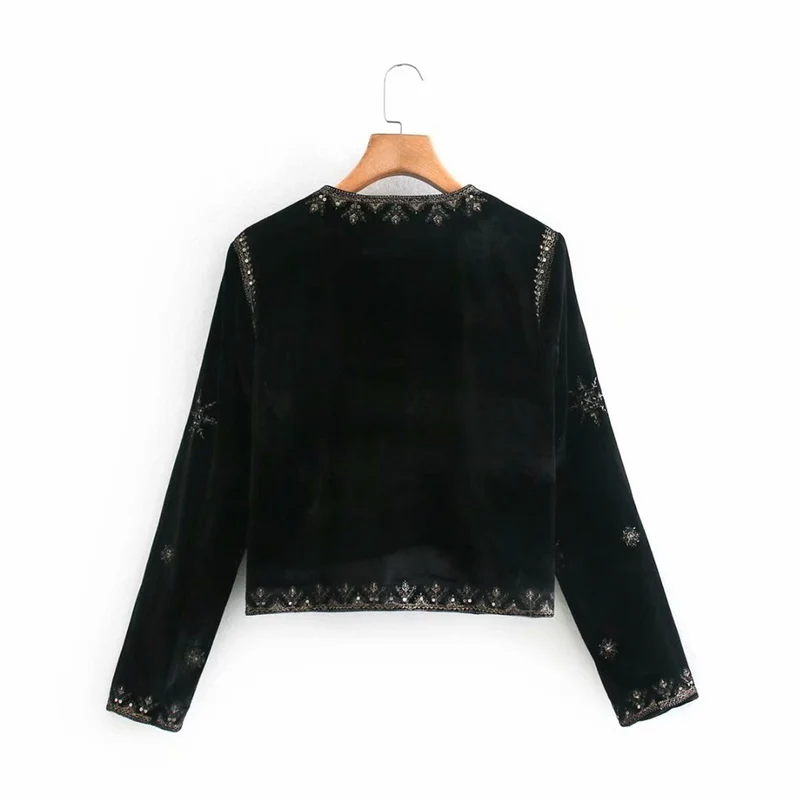 Damen Samt-Kurzjacke mit ornamentaler Perlen- und Zierstickerei Nord Taschen