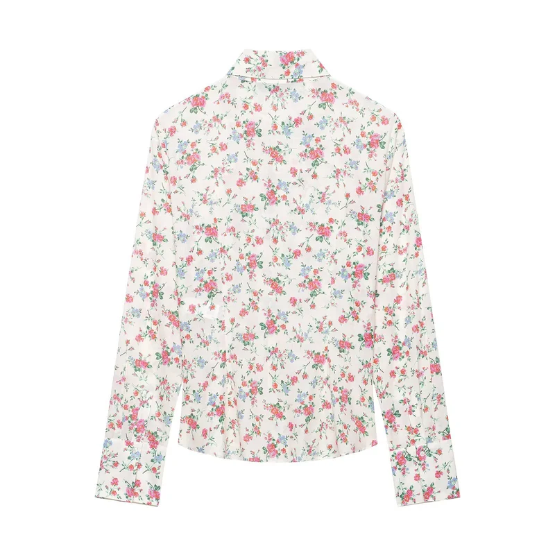 Damen Rüschenbluse mit floralem Allover-Print und Hemdkragen Nord Taschen