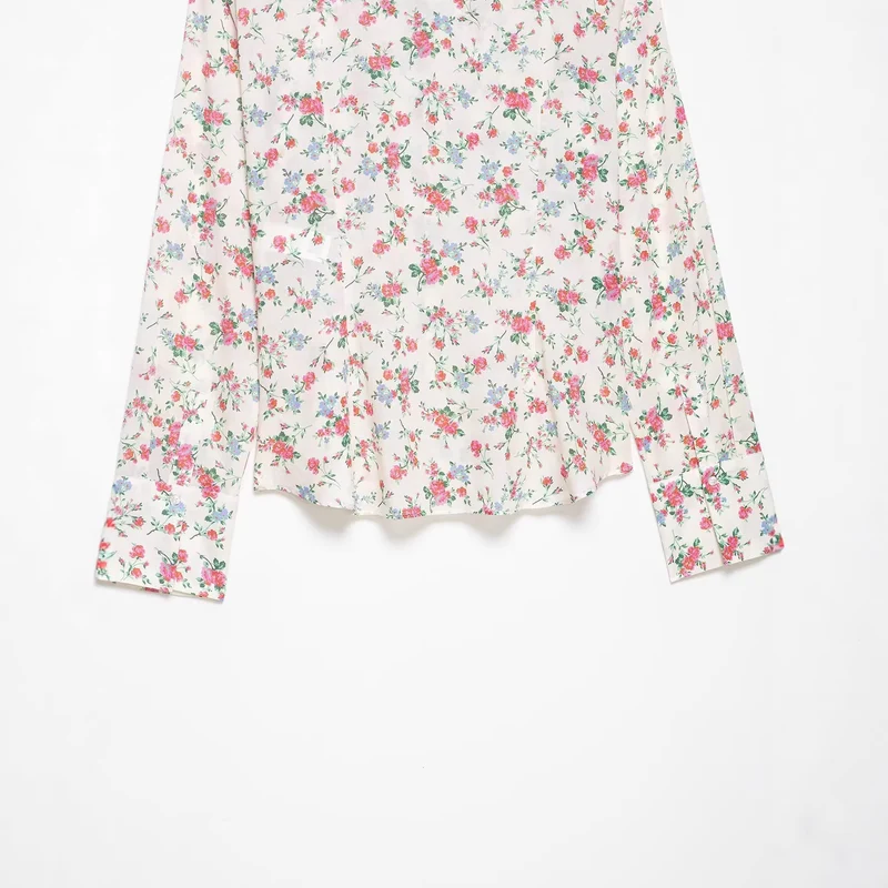 Damen Rüschenbluse mit floralem Allover-Print und Hemdkragen Nord Taschen