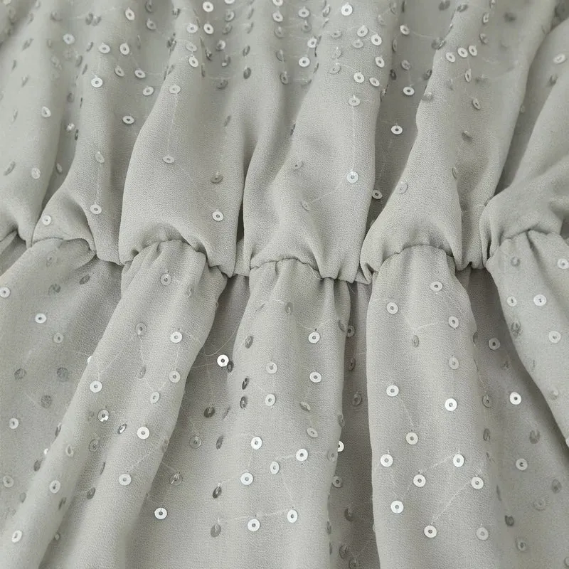 Damen Romantisches Volant‑Chiffon‑Minikleid mit Paillettenbesatz Nord Taschen