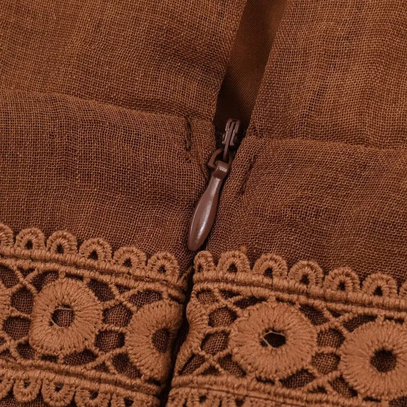 Damen Romantisches A‑Linien Kleid mit V‑Ausschnitt, Spitzenborten und Ballonärmeln Nord Taschen