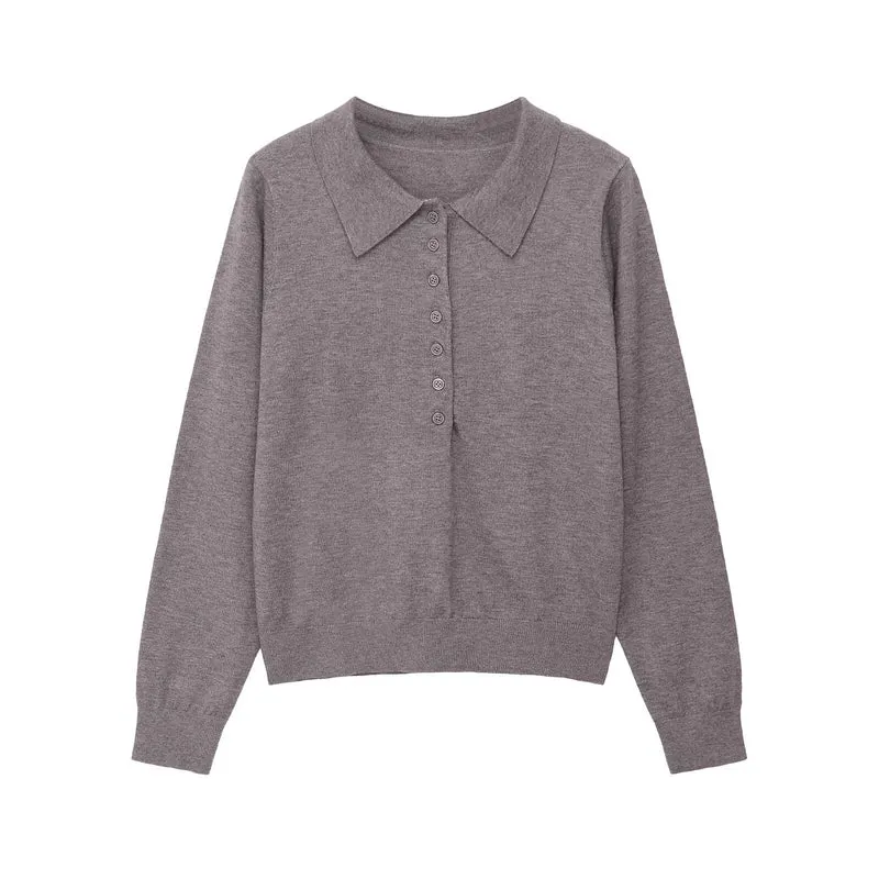 Damen Polokragen-Feinstrickpullover mit Knopfleiste und geripptem Saum Nord Taschen