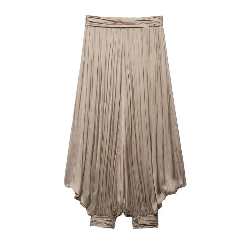 Damen Plissierter Satin‑Haremrock mit voluminöser Silhouette und gerafften Bündchen Nord Taschen