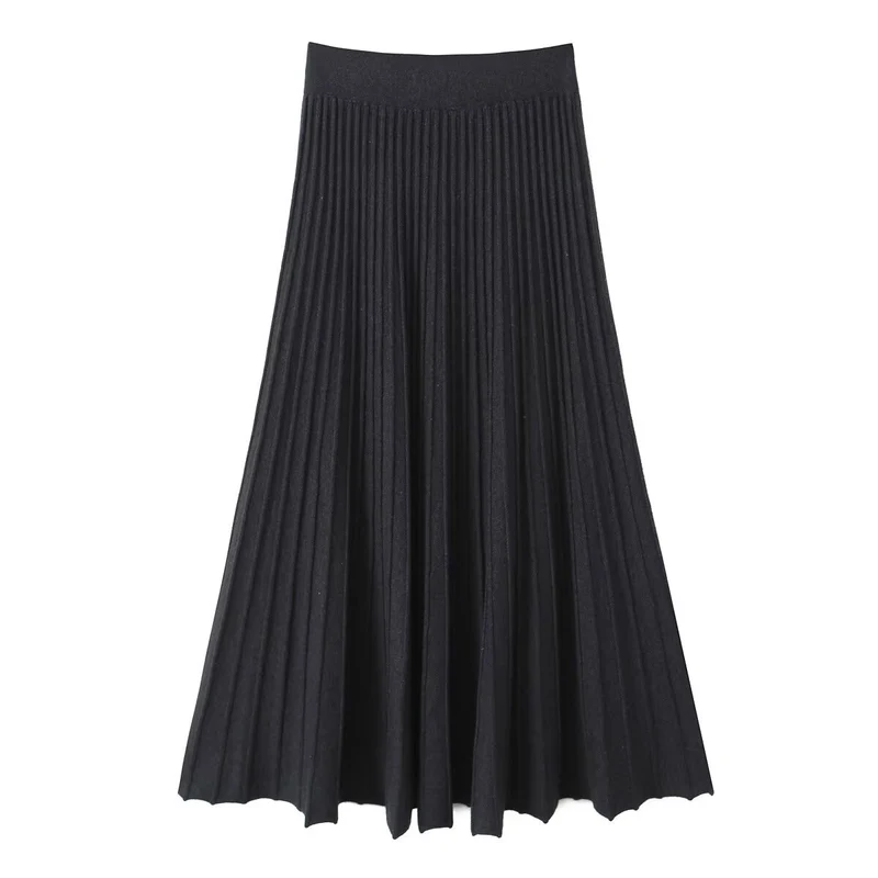 Damen Plissierter Maxirock mit hoher Taille und Elastikbund Nord Taschen