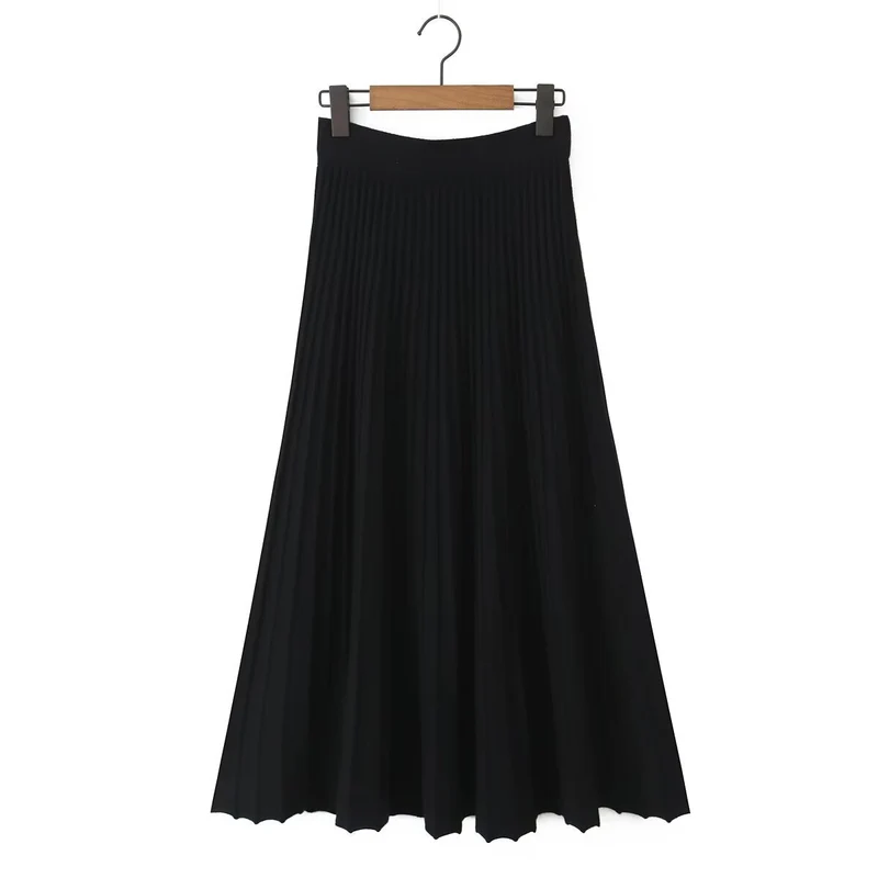 Damen Plissierter Maxirock mit hoher Taille und Elastikbund Nord Taschen