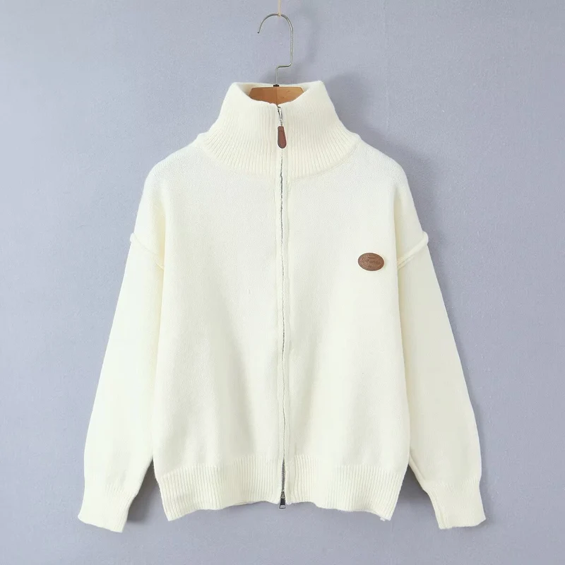 Damen Oversized Zipp-Cardigan aus feinem Strick mit hohem Rippkragen Nord Taschen