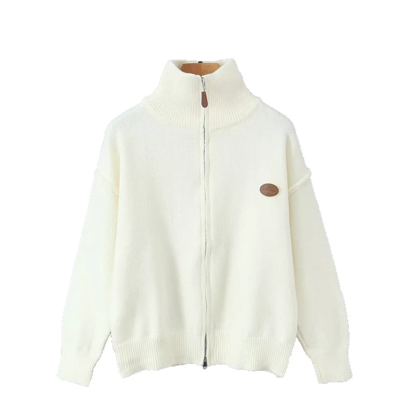 Damen Oversized Zipp-Cardigan aus feinem Strick mit hohem Rippkragen Nord Taschen
