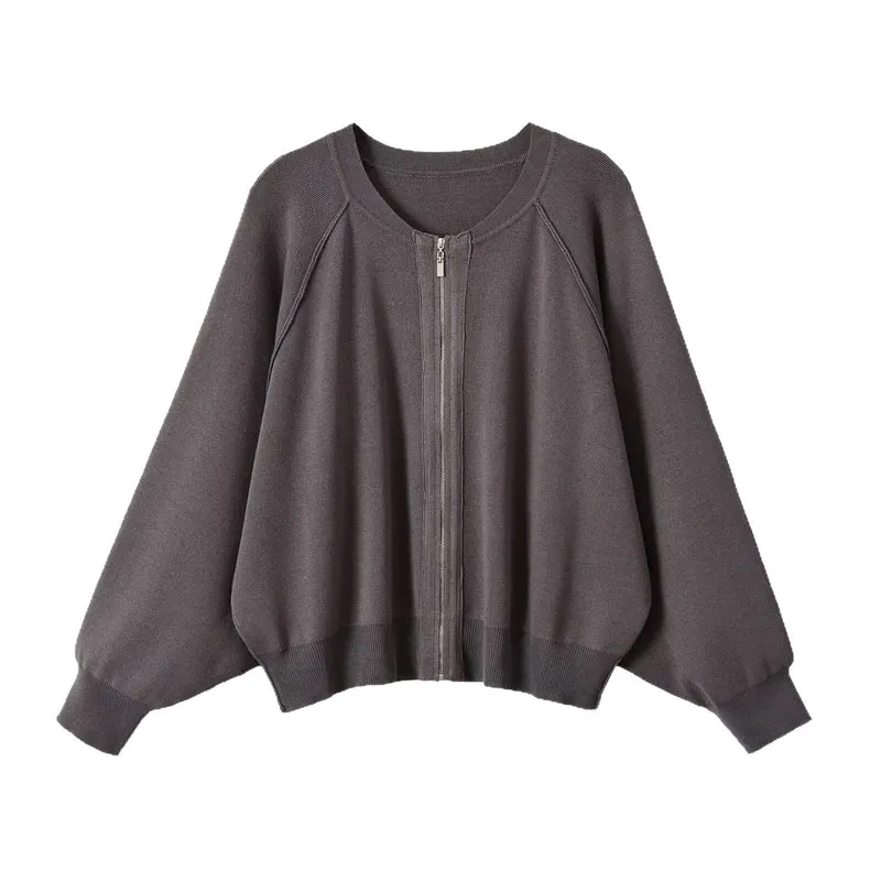 Damen Oversized Zip-Cardigan im Boxy‑Schnitt mit Raglanärmeln und Rippbündchen Nord Taschen