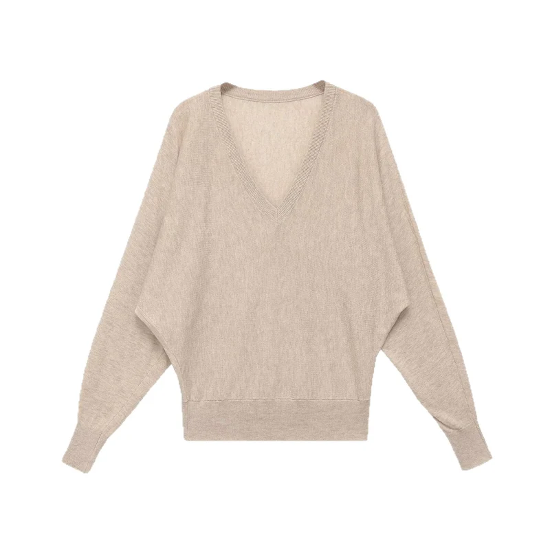 Damen Oversized V-Ausschnitt Feinstrickpullover mit Fledermausärmeln Nord Taschen