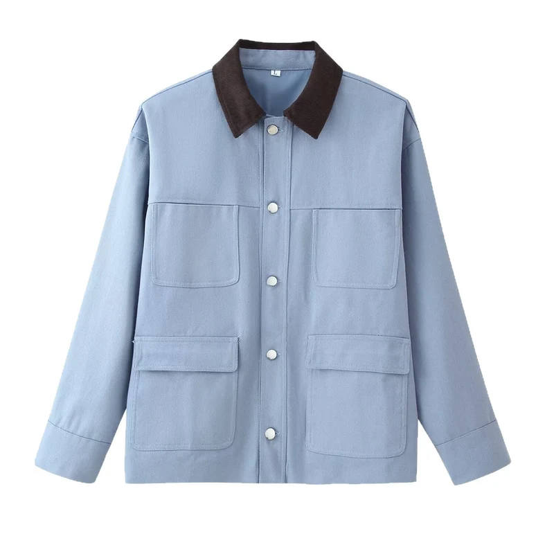 Damen Oversized Utility-Übergangsjacke im Shacket-Stil mit Cordkragen Nord Taschen