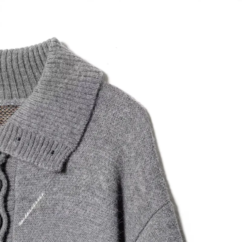 Damen Oversized Strickpullover mit Rautenmuster und Rollkragen Nord Taschen